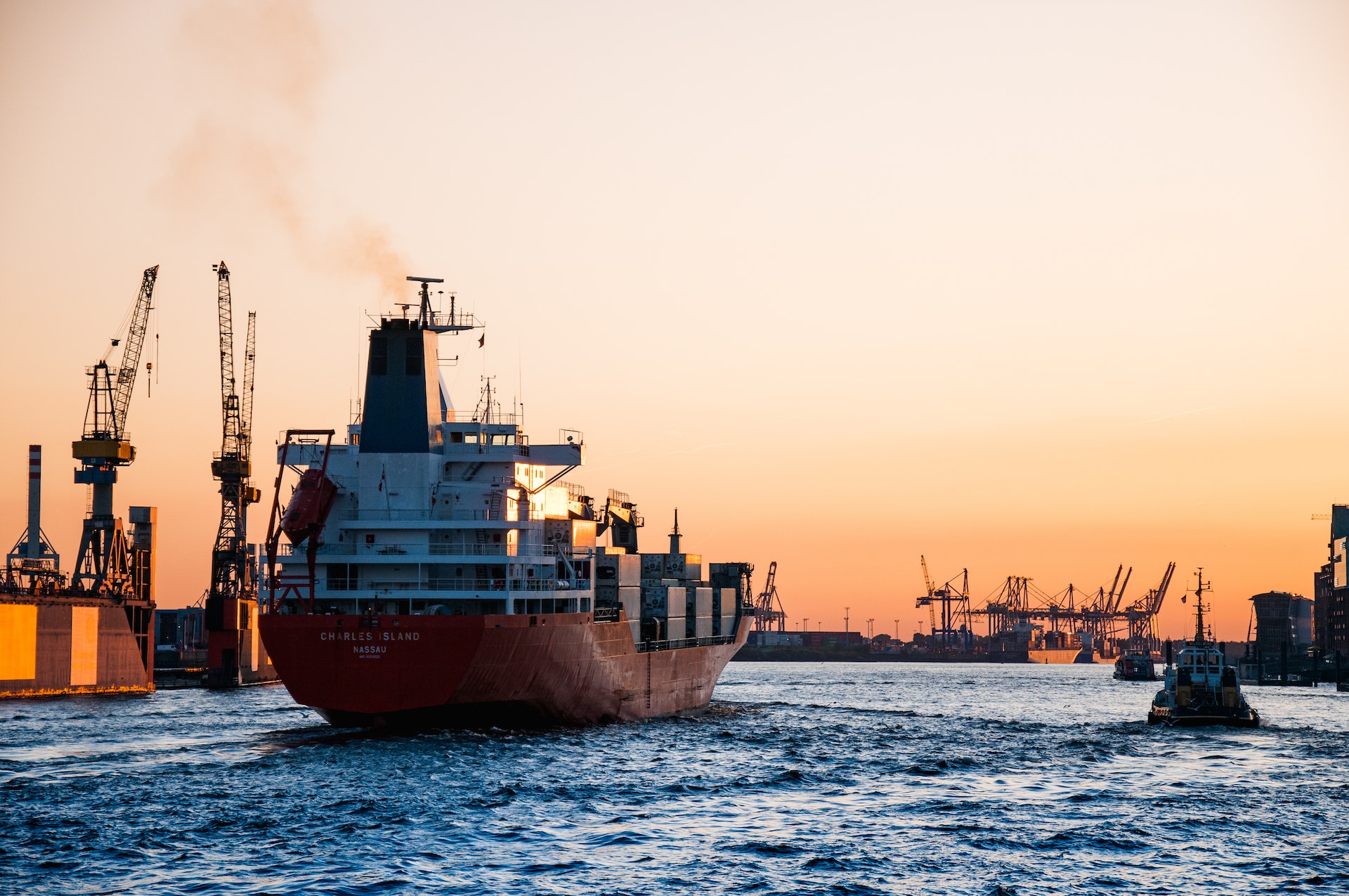 Modern container port with ships and cranes